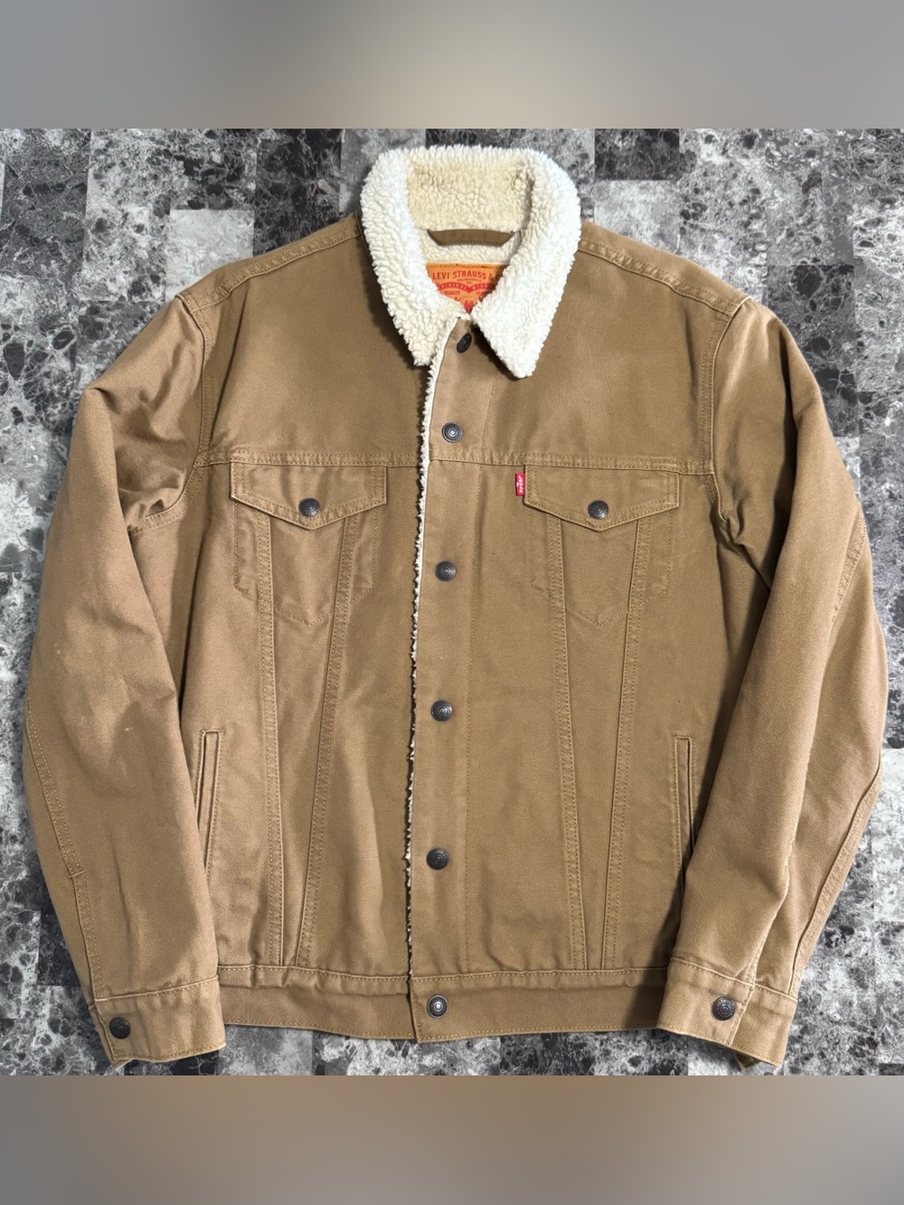 Levi's Tan Sherpa Collar Canvas Trucker Jacket